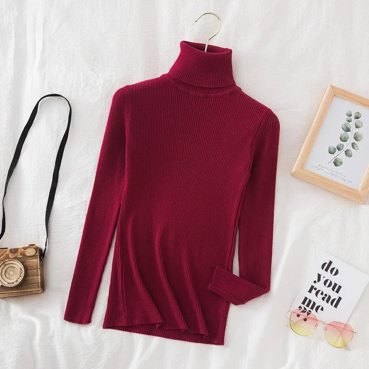 Women's Turtleneck Sweater Knitted Soft Pullovers cashmere Jumpers Basic Solid Soft Sweaters Women Autumn Winter Casual Top