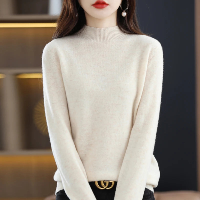 100% Pure Wool Half Turtleneck Pullover In Cashmere Sweater Women's Casual Knit Top Women's Coat