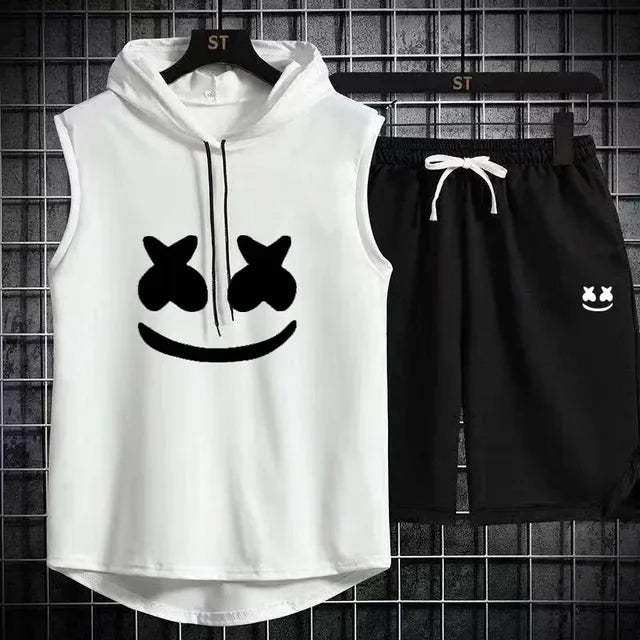 Brand Summer Men's Two Piece Set Casual T-Shirt and Shorts Set Men's Sports Suit Fashion Short Sleeve Tracksuit Hooded T-shirt