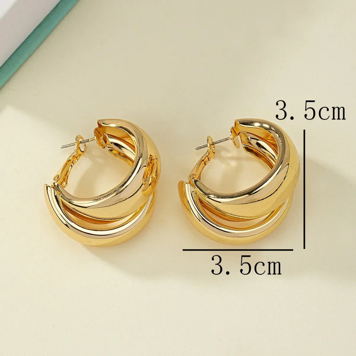 Stainless Steel Chunky Hoop Earrings for Women Gold Color Double Ring Thick Geometric Drop Earrings Statement Jewelry