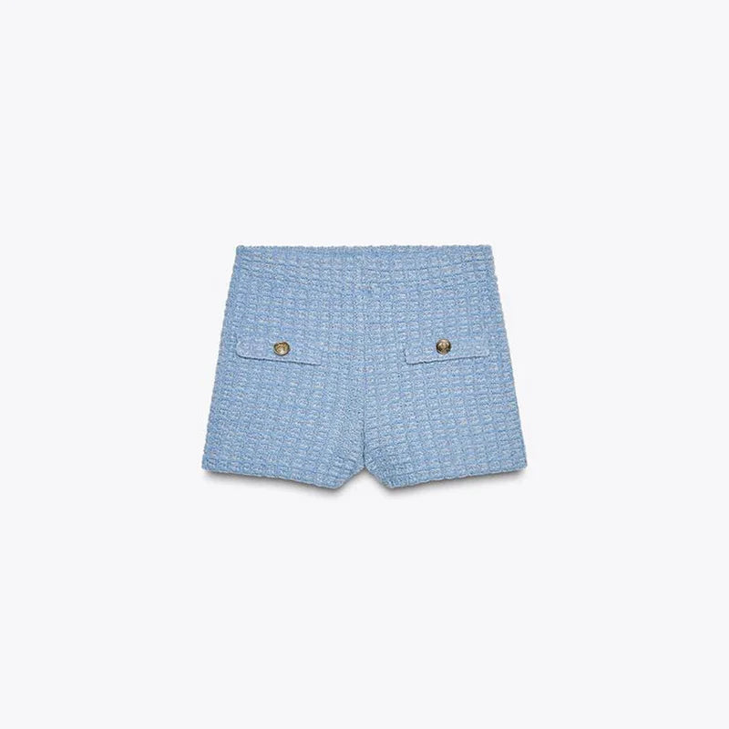 Elegant Knitted Women's Two Pieces Set Fashion Single-breasted Tube Top Hip Package Pockets Shorts Summer Casual Lady Suit