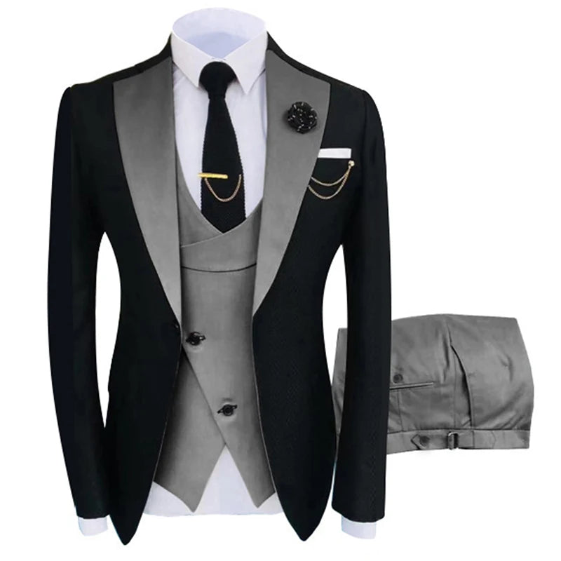 Popular Clothing Luxury Party Stage Men's Suit Groomsmen Regular Fit Tuxedo 3 Piece Set Jacket+Trousers+Vest