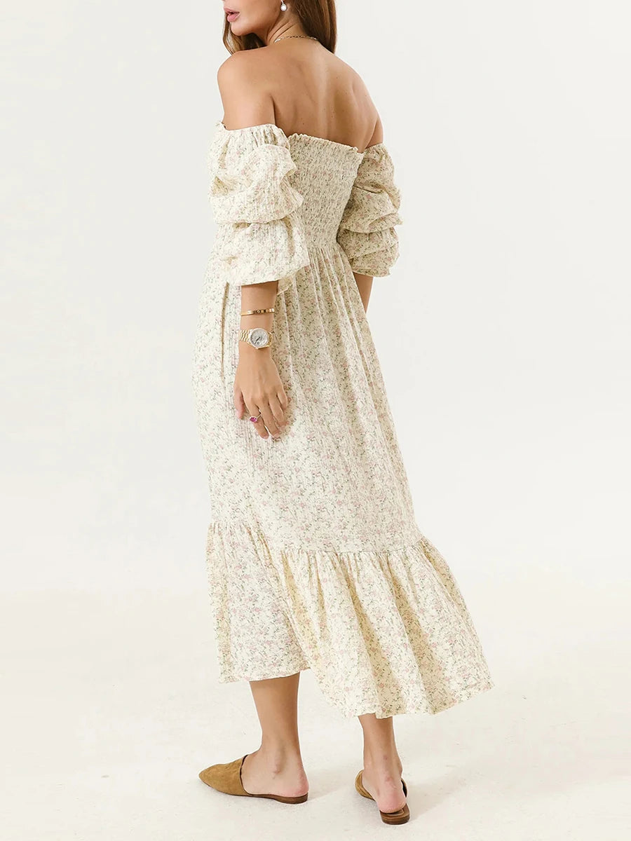Maxi Dress with Long Sleeves and Off-Shoulder Design