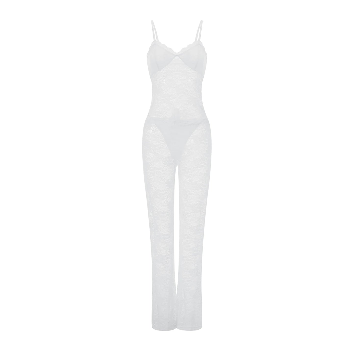 Elegant Floral Lace Romper with V-Neckline and Adjustable Spaghetti Straps Sexy Sheer Mesh Bodysuit