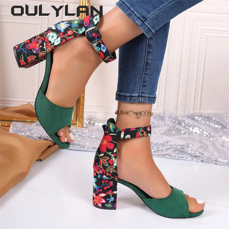 High Heels Ankle Strap Flower Plateaus Pumps Peep Toe