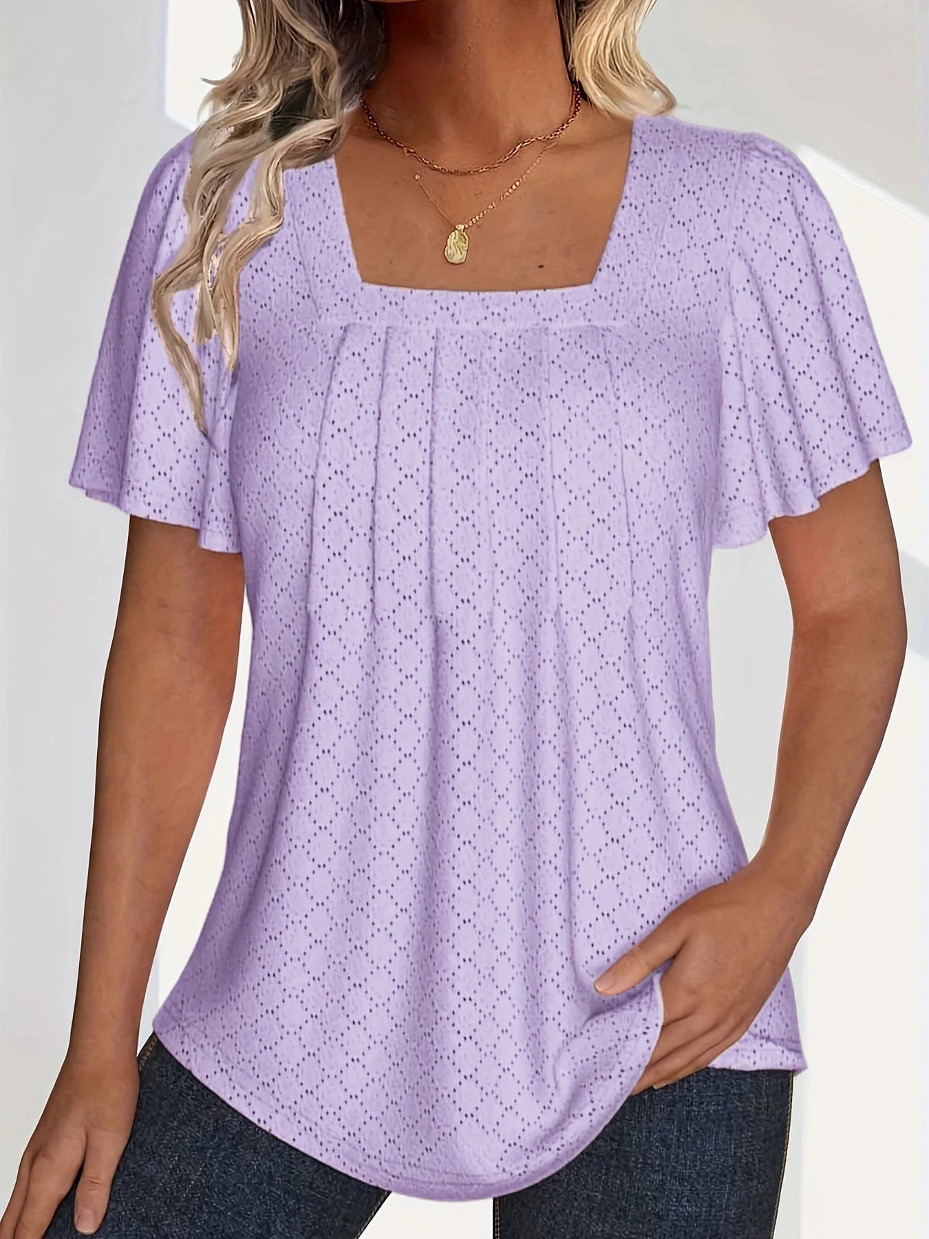 Plus size spring and summer fashionable and elegant hollow tops for women office wear loose ruffle sleeves versatile tops