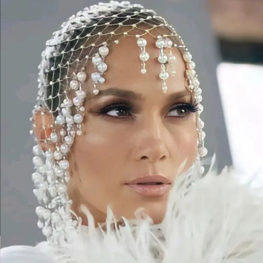 Pearl Tassel Hair Accessories  Handmade Hollowed Mesh  Head Cap