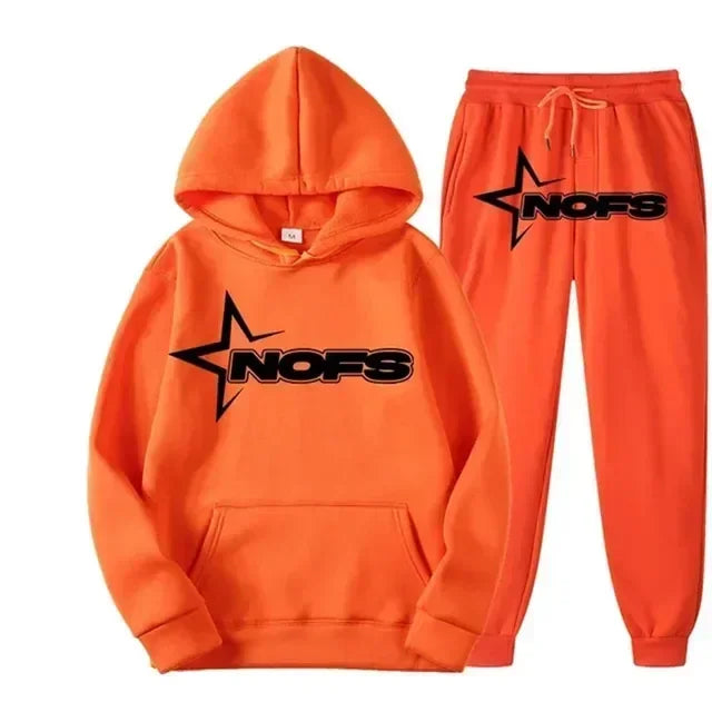 Trendy Kangaroo Pocket Hoodie And Sweatpants 2 Piece Set For Man Casual Letter Printed Outfits  Elastic Waist Pants Suit
