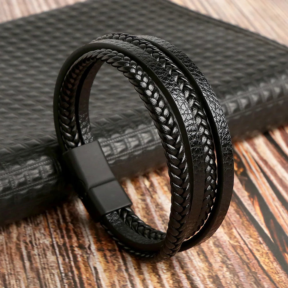 Hot Fashion Beads Leather Bracelet Men Classic Tiger Eye Beaded Multi Layer Leather Bracelet For Men Jewelry