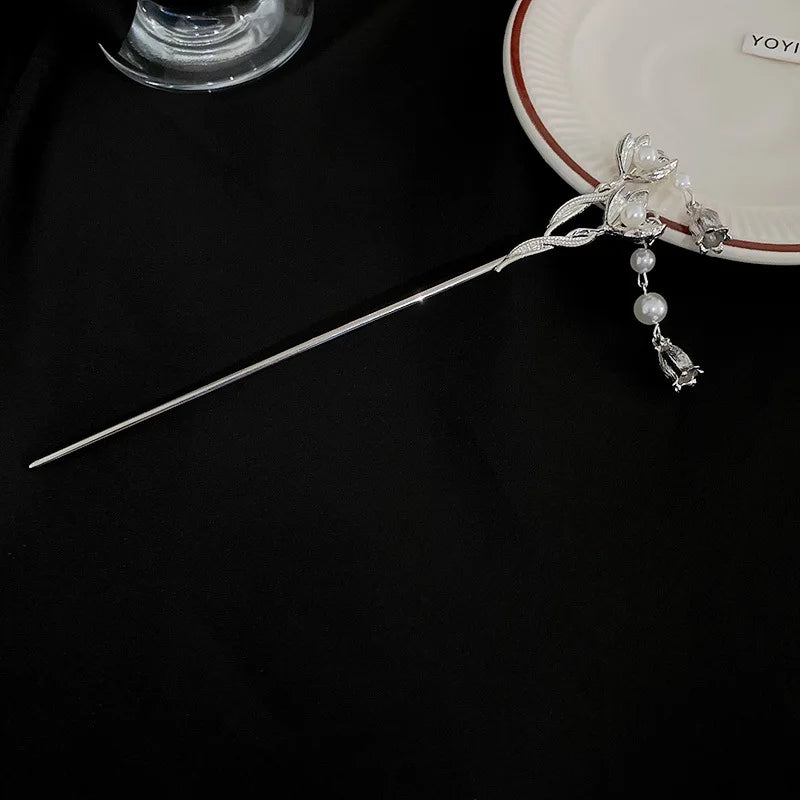 Vintage Rose Pearl Hair sticks for Women  Chinese Style Hairpin Fashion Hairpin Hair Charms Flower Hair Accessories