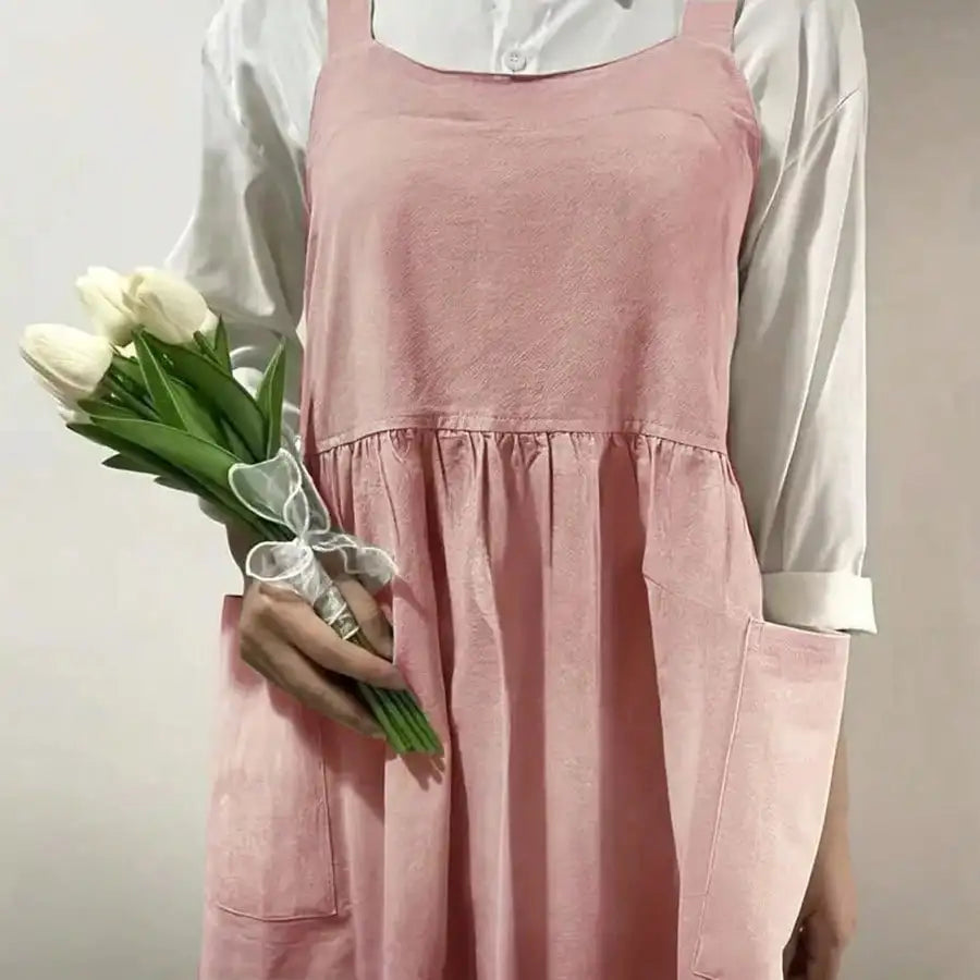 Japanese Linen Aprons for Women with Pockets Cross Back Cute Apron Dress for Gardening Painting Baking and Cooking
