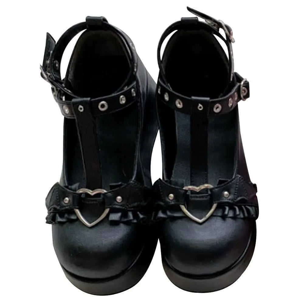 Gothic Round Toe Chunky Heel Mary Jane Cute Heart