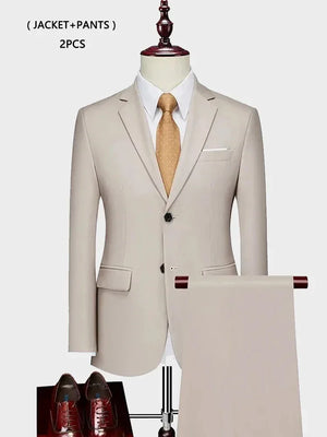 ( Jacket +Vest+ Pants ) Luxury Men's High-end Brand Solid Color Business Office Suit 3Pcs & 2Pcs Groom Wedding Party Suit Tuxedo
