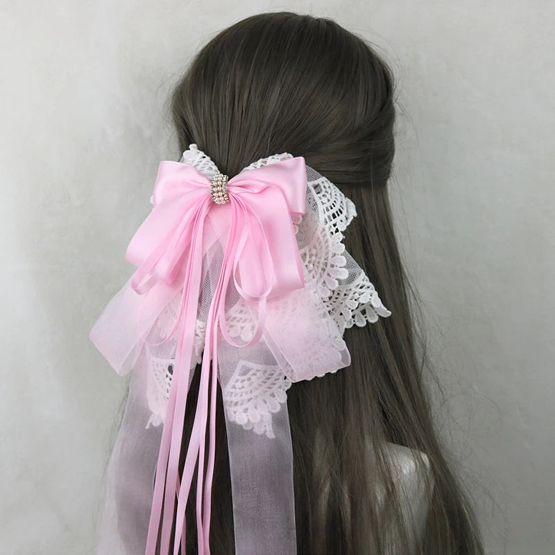 Ribbon Bow Headband With Hairpins Wide Hair Hoop Lace Ruffled Tassels Hair Bands Sweet Hair Accessories