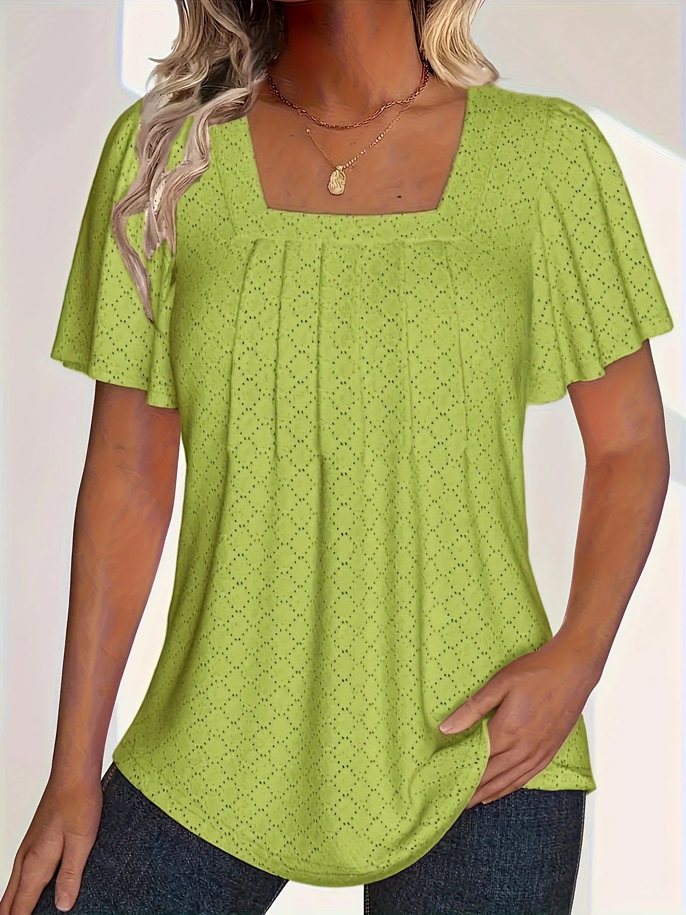Plus size spring and summer fashionable and elegant hollow tops for women office wear loose ruffle sleeves versatile tops