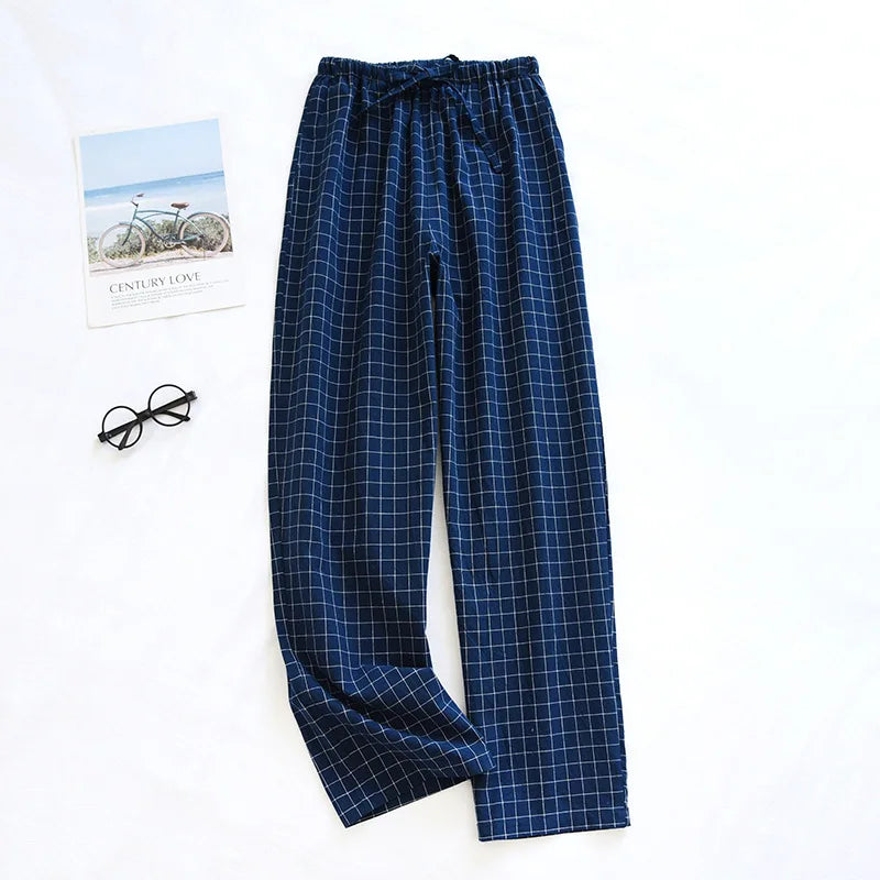 Cotton Men and Women's Homewear Spring and Fall Sleeping Pants Thin Section Plaid Home Pajama Pants Casual Soft