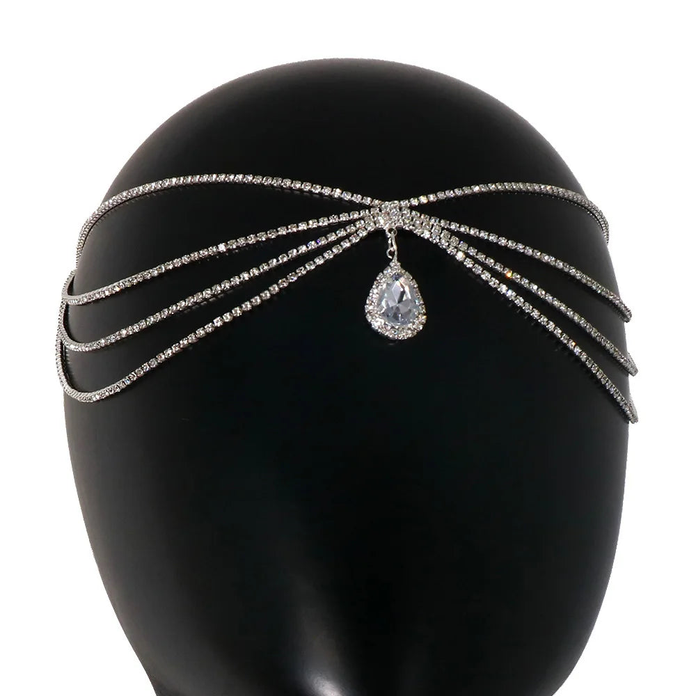 Boho Rhinestone Head Chain For Women Headpiece Wedding Accessories Crystal Forehead Chain Indian Hair Jewelry