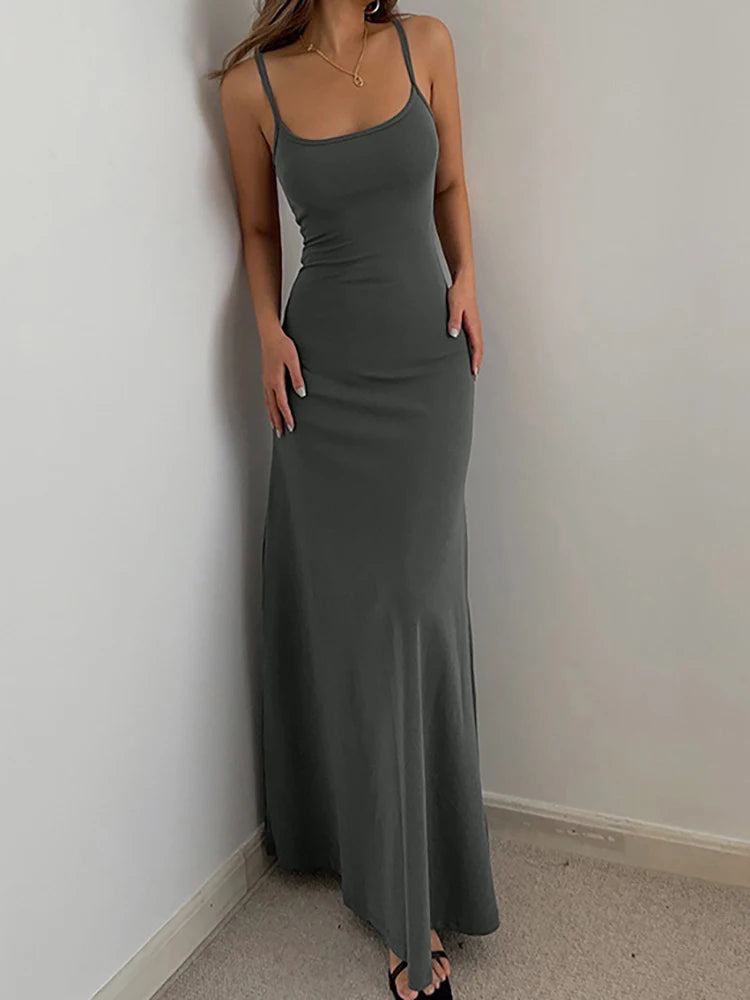 Summer Women's Fashion Simple  Suspender Long Backless Slim Waisted Sexy Sweet And Spicy Casual Dresses