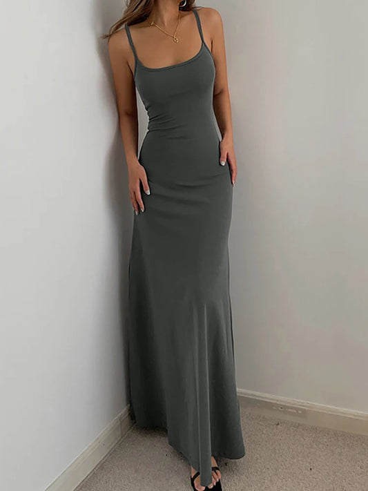 Summer Women's Fashion Simple  Suspender Long Backless Slim Waisted Sexy Sweet And Spicy Casual Dresses