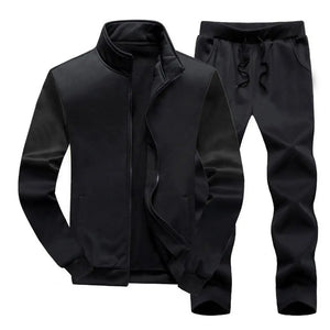 1 Set Men Sweatshirt Sweatpants Solid Color Stand Collar Tracksuit Sportswear Autumn Winter Zipper Jacket Pants Streetwear