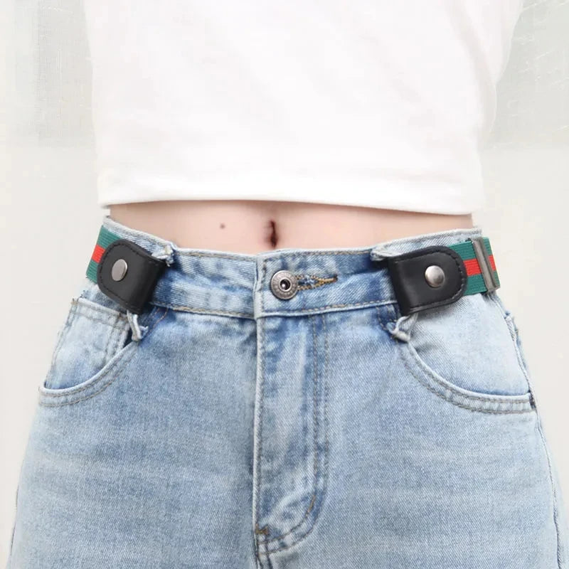 Simple And Fashionable Women's Belt Elastic Woven Invisible And Seamless Unisex Jeans Belt Length Adjustable