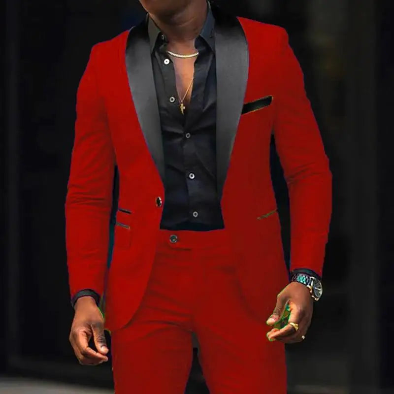 Men's Fashion Business Casual Two-piece, Comfortable and Breathable Slim-fit Side Slit Single-button Suit Jacket+trousers