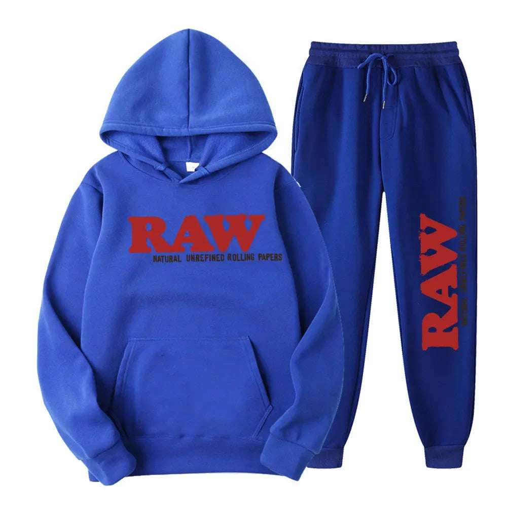 Men's Set RAW  Running Hoodie Sweatpants Men's Set 2PK Autumn Winter Casual Woolen Sportswear