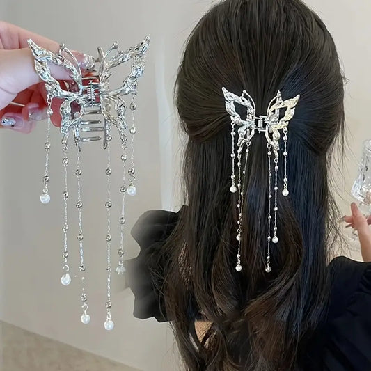 Hairpin Hair Accessories Women Simple Hair Claw Clip Butterfly Pearl Tassel Hair Clip