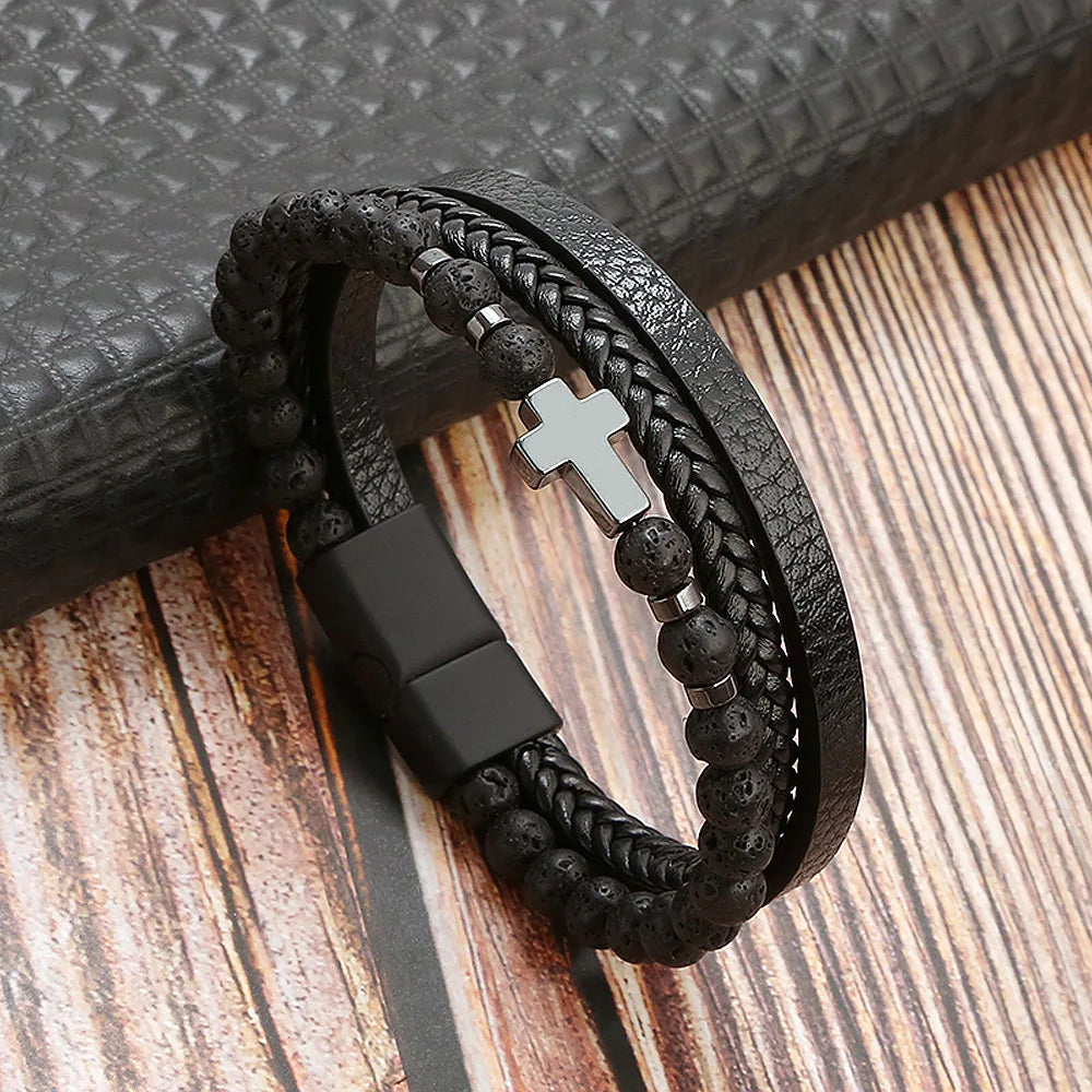 Hot Fashion Beads Leather Bracelet Men Classic Tiger Eye Beaded Multi Layer Leather Bracelet For Men Jewelry
