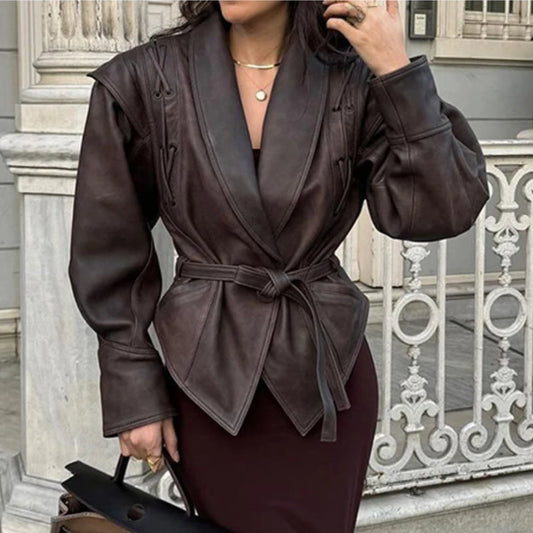 Faux Leather Jackets for Women Chic Dropped Shoulder PU Jacket Coat Casual Office