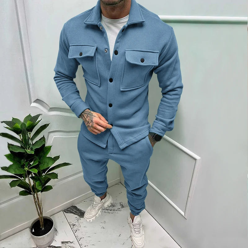 Men's casual  jacket and pants suit for fall/winter outdoor vacation American style men's fashion suede 2 piece set