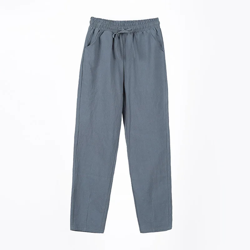 Ankle Length Casual Elastic Waist Harem Thin Cotton Linen Trousers