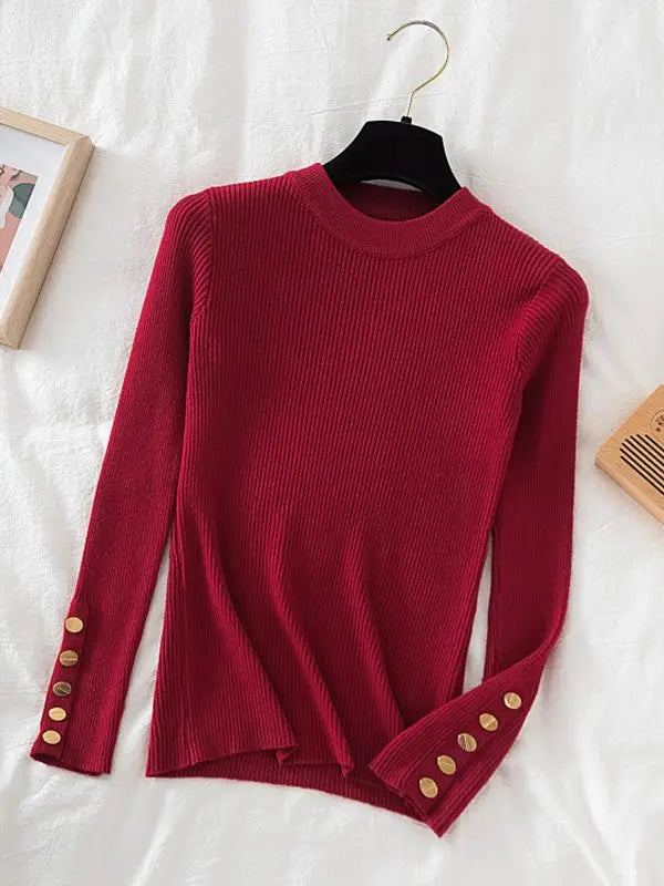Women's thick sweater pullovers casual button o-neck chic sweater female knit top soft jumper tops