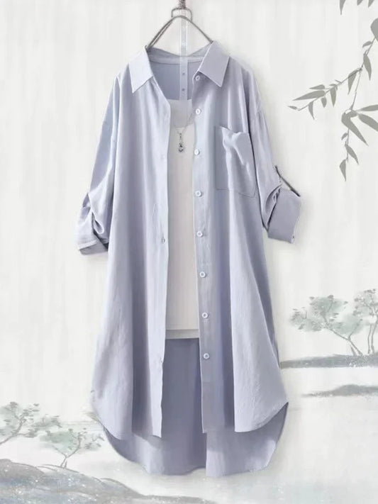 Plus Size Loose Breathable Blouses Casual Shirts Women Simple Solid Female Long Sleeved Shirts