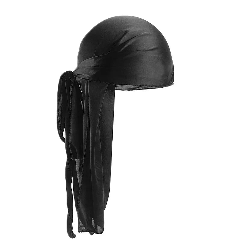 Unisex Silky Long Tail Durag Pirate Hat Turban Fashion Headwraps Cap Bandana Women Men Headwear Caps