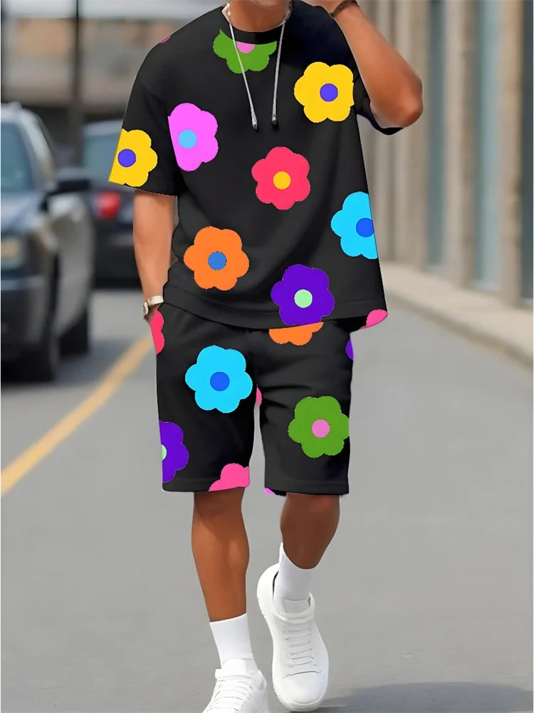 2 Piece Summer Casual Everyday Men's Short Sleeve Shorts Set Hawaiian Print Men's T-shirt Outdoor Sports Men's Beach Shorts