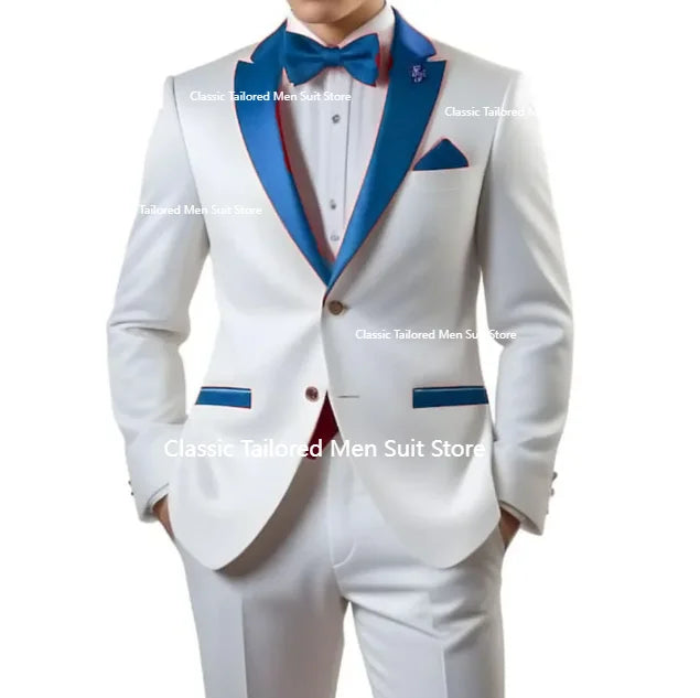 Customized White Men Suits Single Breasted Notch Lapel Slim Fit Male Clothing High Quality Wedding 2 Piece Jacket Pants