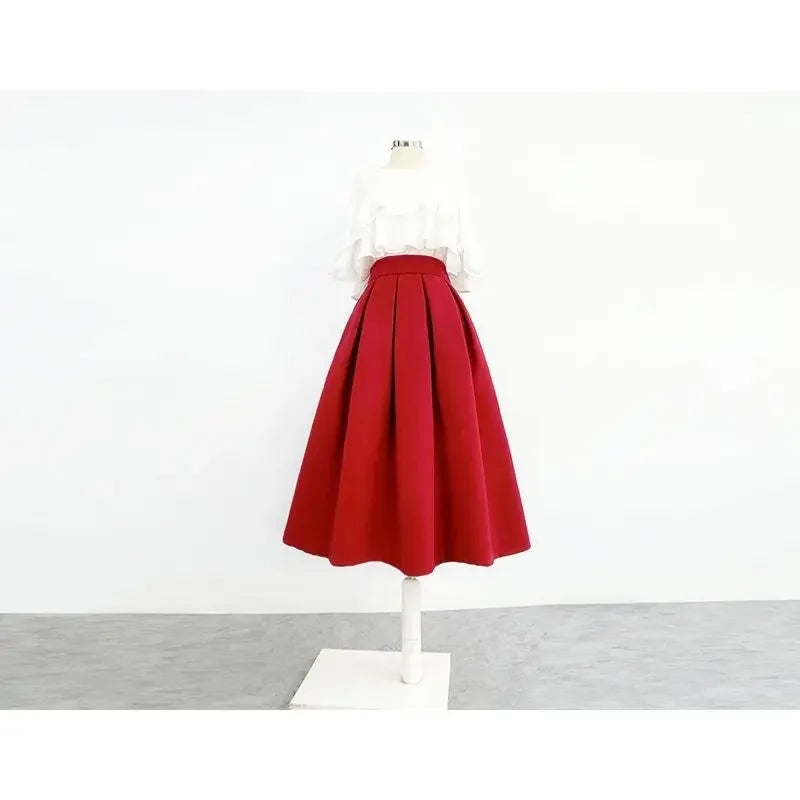 Vintage High Waist Zipper Pocket Ball Gown Pleated Skirt