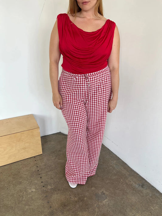 Women s Casual High Waist Wide Leg Palazzo Pants with Elastic Waistband and Checkered Print Design for Spring Summer Fashion