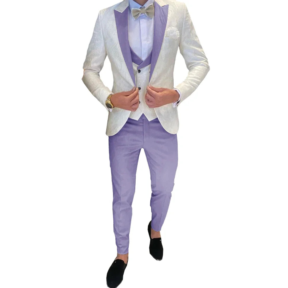 Ivory Men's Wedding Groom Suit 3 Piece Jacket Pants Vest Formal Tuxedo Elegant Men's Custom Suit  Bow tie not Included