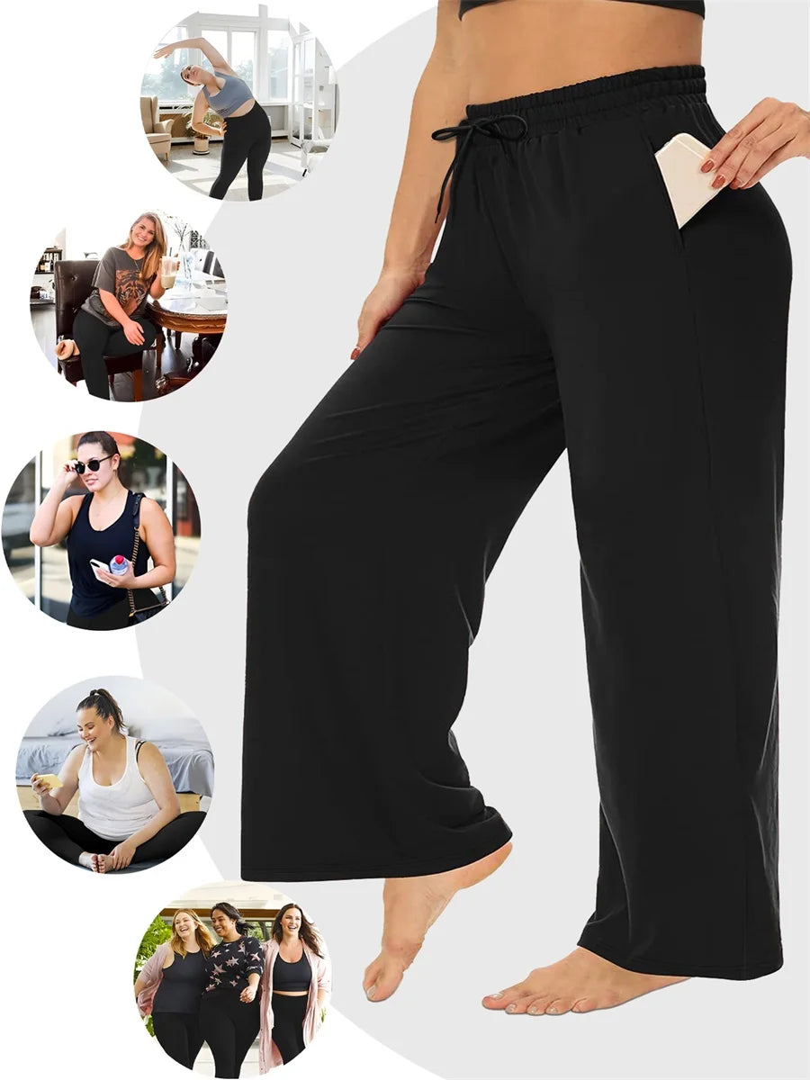 Women s Casual Loose Fit Wide Leg Pants with Elastic Waistband and Pockets