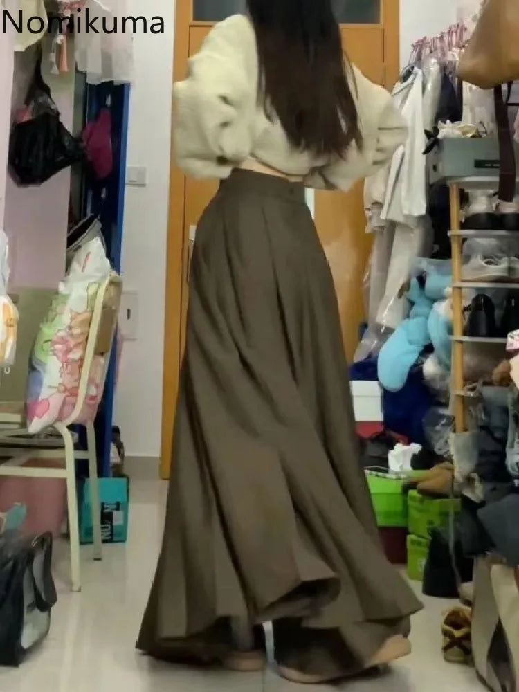 Pleated Skirts for Women High Waist Big Swing Jupe Vintage Long Skirt