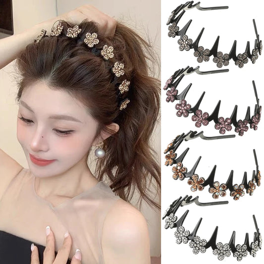 Flower Rhinestone Wave Hairband Headbands Hair Hoops Women  Retro Hair Hoops Face Wash Hairpin Fluffy Texture Toothed Comb