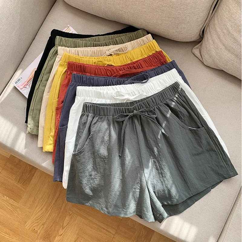 Casual Linen Shorts Women Gym Workout Shorts Cotton Short Pants High Waisted  Ladies Short