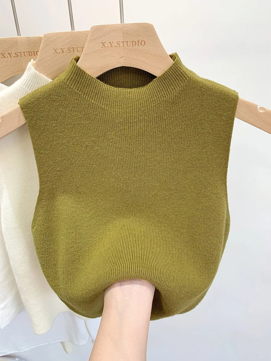 Women Knitted Tank Top Summer Fall Sweater Short Sleeveless Solid Spring Autumn Sweaters Pullovers
