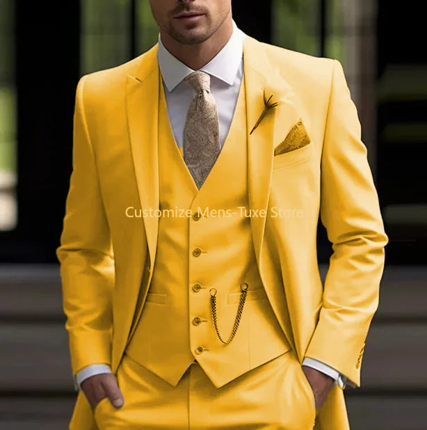 Men Business suits Tuxedos Formal 3 Piece Set Jacket Vest Pants Single Breasted Groom Groomsman Prom Wedding Party