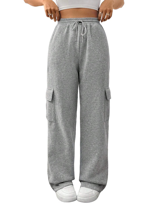 Women Running Cargo Sweatpants Fall Straight Baggy Wide Leg Lounge Pants Casual Workout Joggers Pants with Pockets