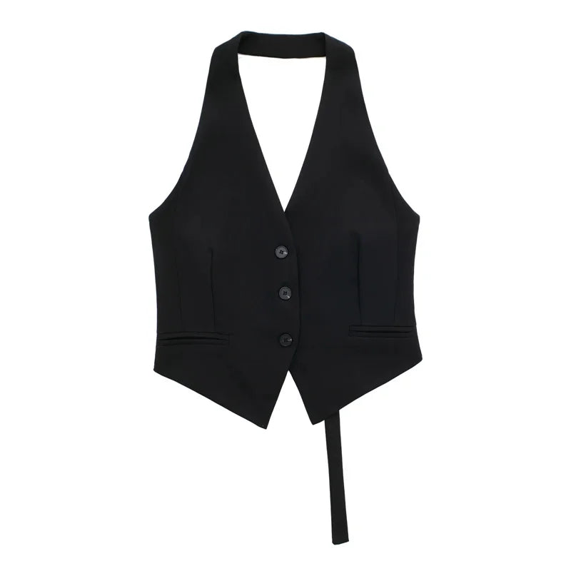 Off Shoulder Sleeveless Vest Women Cropped Vest Woman Fashion Backless V Neck Short Halter Summer Waistcoat