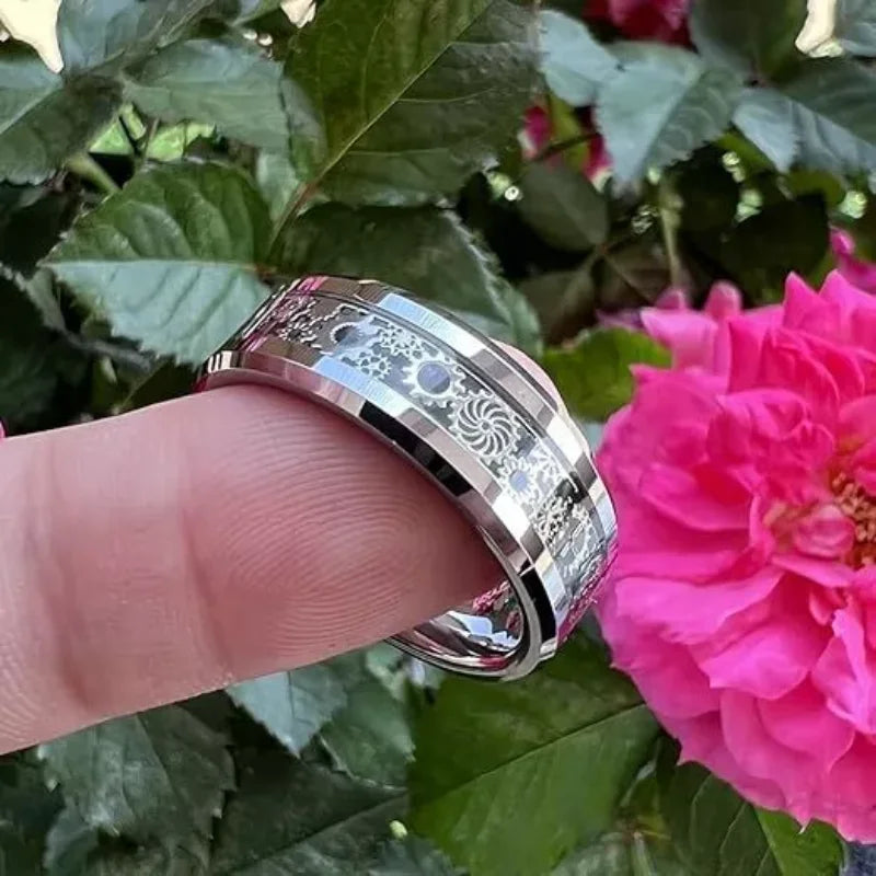 Fashion Steampunk Gear Wheel Men Stainless Steel Ring Inlay Carbon Fiber Rings For Men Rock