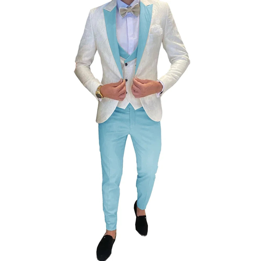 Ivory Men's Wedding Groom Suit 3 Piece Jacket Pants Vest Formal Tuxedo Elegant Men's Custom Suit  Bow tie not Included